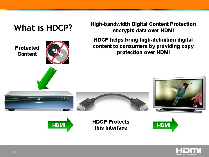 What is HDCP? HDCP helps bring high-definition digital content to consumers by providing copy