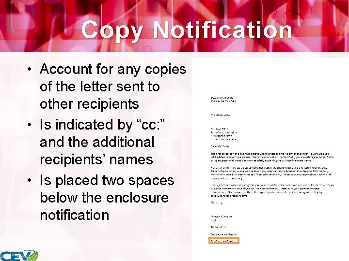 Copy Notification • Account for any copies of the letter sent to other recipients