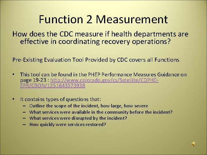 Function 2 Measurement How does the CDC measure if health departments are effective in