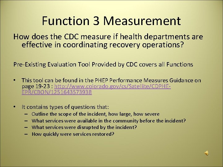 Function 3 Measurement How does the CDC measure if health departments are effective in