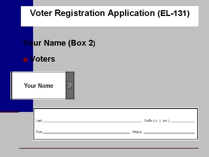 Voter Registration Application (EL-131) Your Name (Box 2) ■ Voters 