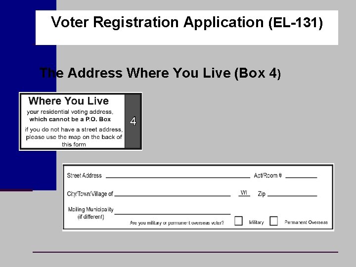 Voter Registration Application (EL-131) The Address Where You Live (Box 4) 