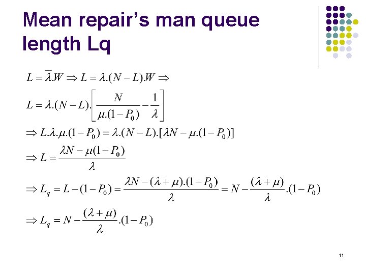 Mean repair’s man queue length Lq 11 