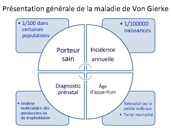 Présentation générale de la maladie de Von Gierke • 1/100 dans certaines populations •
