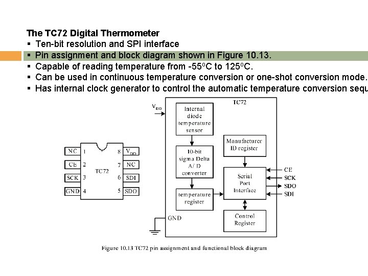 The TC 72 Digital Thermometer § Ten-bit resolution and SPI interface § Pin assignment