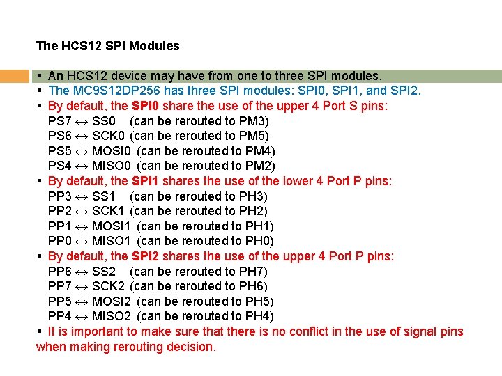 The HCS 12 SPI Modules § An HCS 12 device may have from one