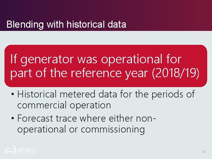 Blending with historical data If generator was operational for part of the reference year