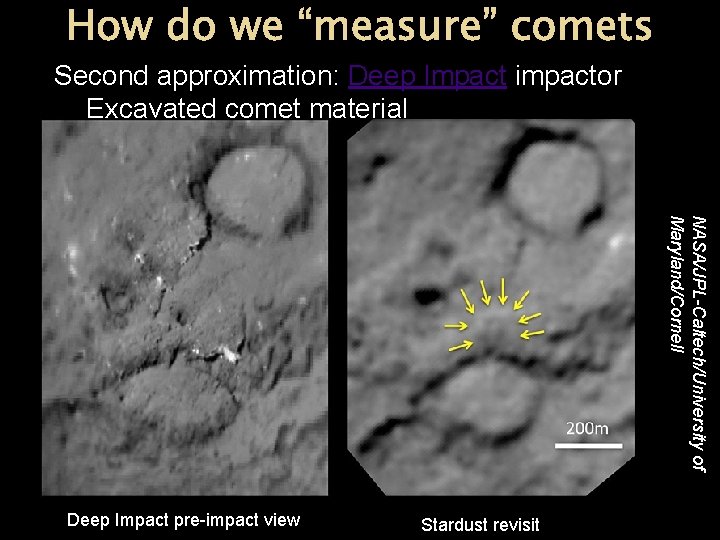 How do we “measure” comets Second approximation: Deep Impact impactor Excavated comet material NASA/JPL-Caltech/University