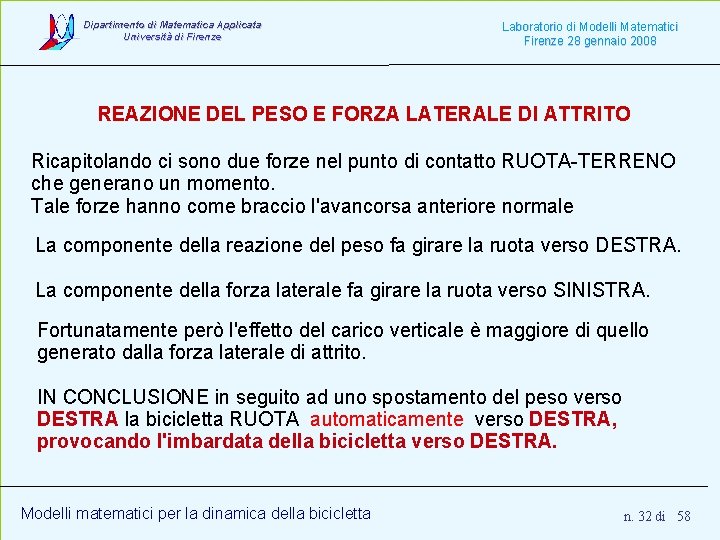 Dipartimento di Matematica Applicata Università di Firenze Laboratorio di Modelli Matematici Firenze 28 gennaio