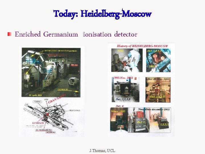 Today: Heidelberg-Moscow Enriched Germanium ionisation detector J. Thomas, UCL 