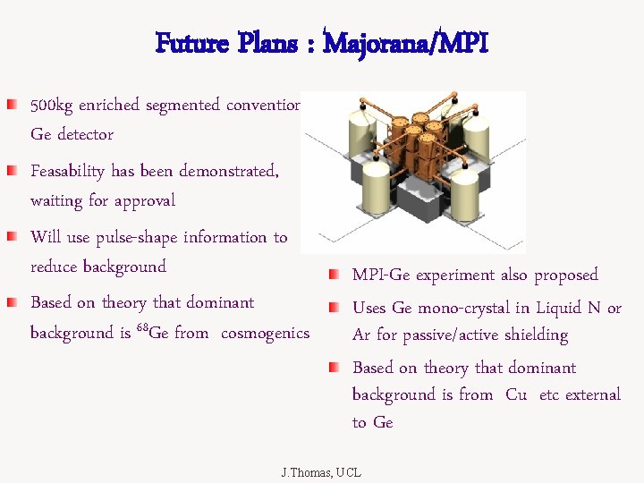 Future Plans : Majorana/MPI 500 kg enriched segmented conventional Ge detector Feasability has been