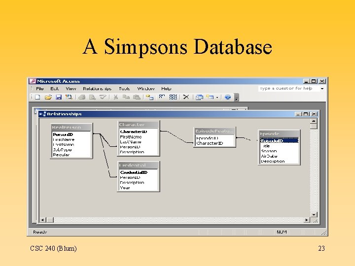 A Simpsons Database CSC 240 (Blum) 23 