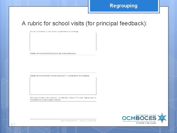 Regrouping A rubric for school visits (for principal feedback): 61 