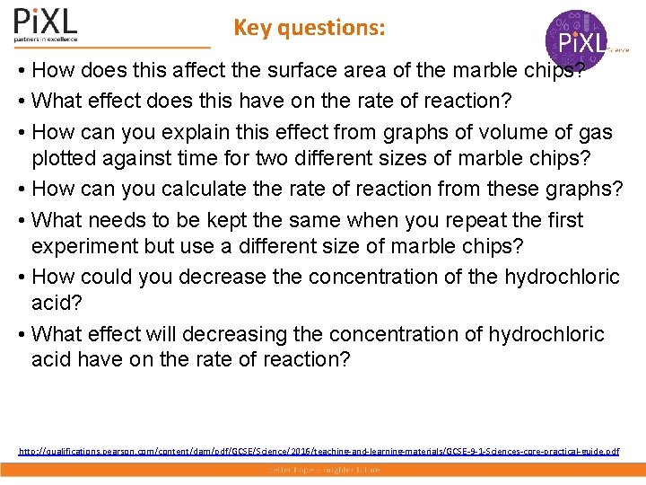 Key questions: • How does this affect the surface area of the marble chips?