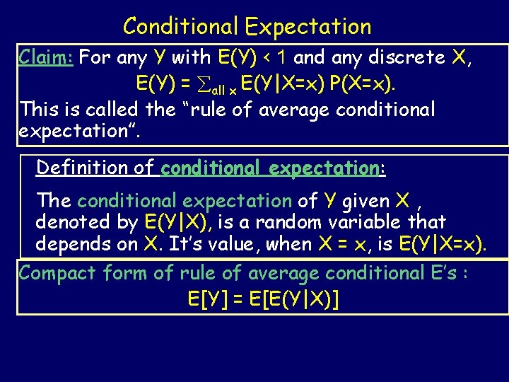 Conditional Expectation Claim: For any Y with E(Y) < 1 and any discrete X,