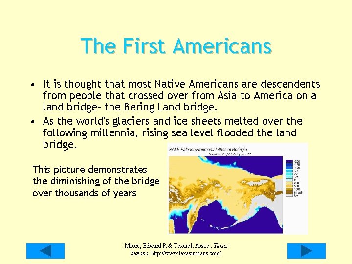 The First Americans • It is thought that most Native Americans are descendents from