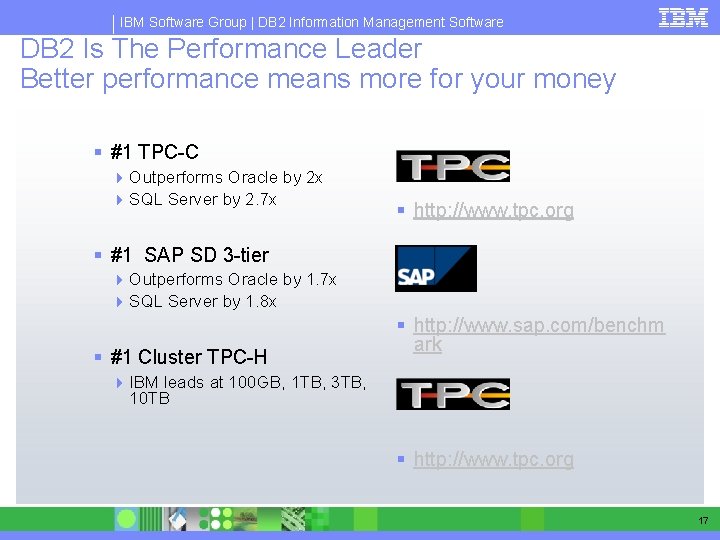 IBM Software Group | DB 2 Information Management Software DB 2 Is The Performance