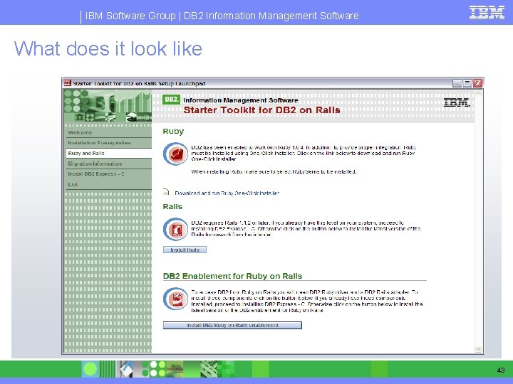 IBM Software Group | DB 2 Information Management Software What does it look like