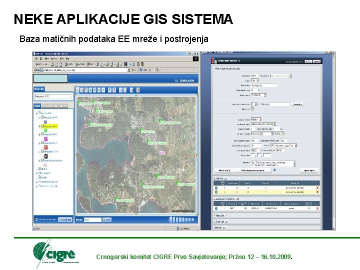 NEKE APLIKACIJE GIS SISTEMA Baza matičnih podataka EE mreže i postrojenja Crnogorski komitet CIGRE