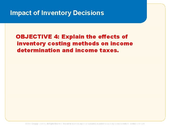 Impact of Inventory Decisions OBJECTIVE 4: Explain the effects of inventory costing methods on