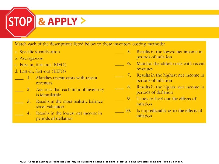 © 2011 Cengage Learning All Rights Reserved. May not be scanned, copied or duplicate,