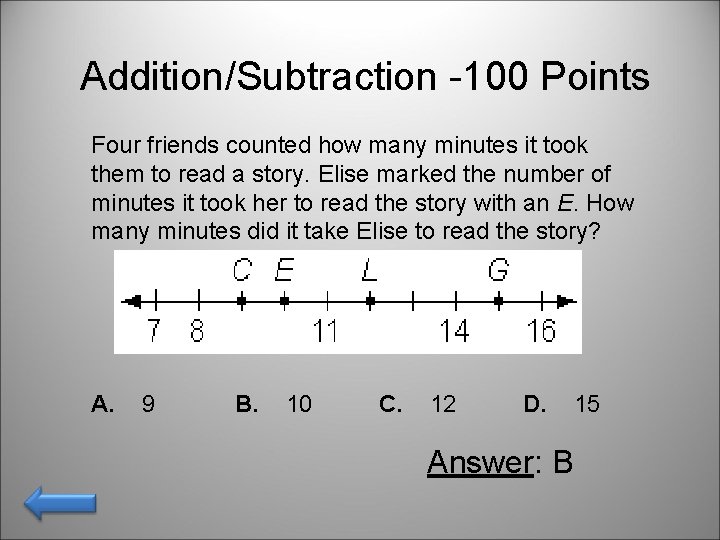 Addition/Subtraction -100 Points Four friends counted how many minutes it took them to read