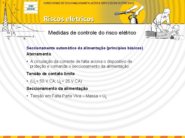 Medidas de controle do risco elétrico Seccionamento automático da alimentação (princípios básicos) Aterramento •