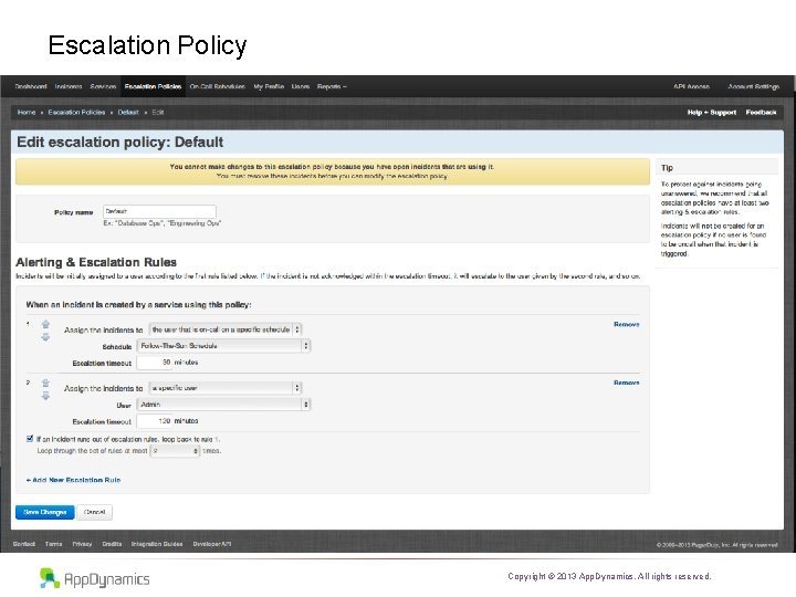 Escalation Policy Copyright © 2013 App. Dynamics. All rights reserved. 