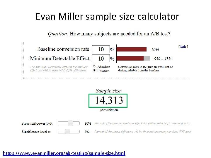 Evan Miller sample size calculator https: //www. evanmiller. org/ab-testing/sample-size. html 