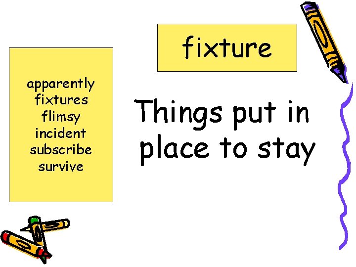 fixture apparently fixtures flimsy incident subscribe survive Things put in place to stay 