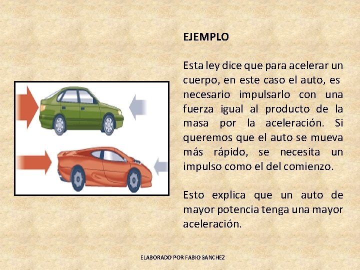 EJEMPLO Esta ley dice que para acelerar un cuerpo, en este caso el auto,