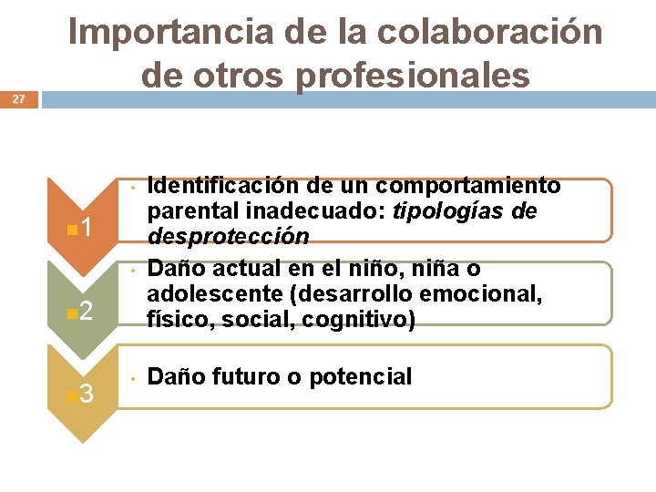27 Importancia de la colaboración de otros profesionales • n 1 • n 2