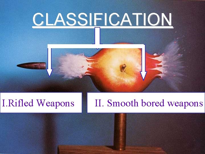 CLASSIFICATION I. Rifled Weapons II. Smooth bored weapons 