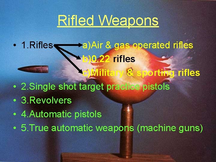 Rifled Weapons • 1. Rifles a)Air & gas operated rifles b)0. 22 rifles c)Military