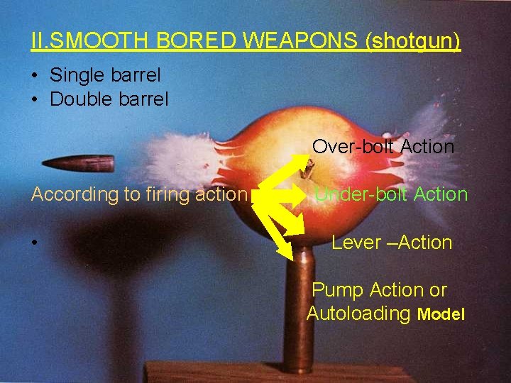 II. SMOOTH BORED WEAPONS (shotgun) • Single barrel • Double barrel Over-bolt Action According