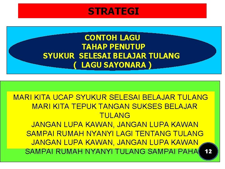 STRATEGI CONTOH LAGU TAHAP PENUTUP SYUKUR SELESAI BELAJAR TULANG ( LAGU SAYONARA ) MARI