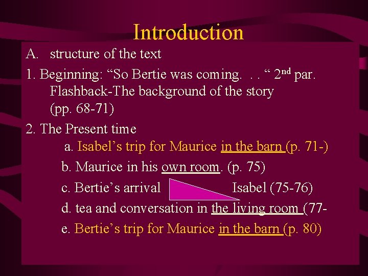 Introduction A. structure of the text 1. Beginning: “So Bertie was coming. . .