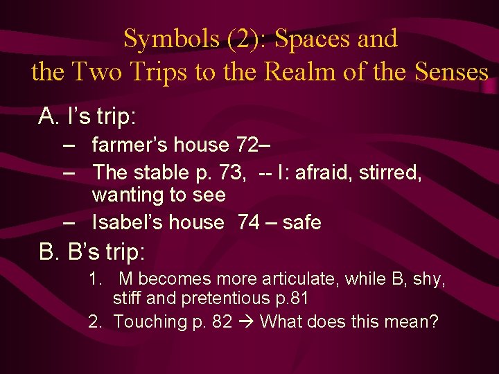 Symbols (2): Spaces and the Two Trips to the Realm of the Senses A.