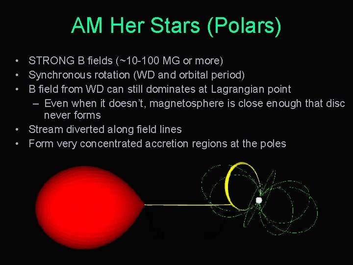 AM Her Stars (Polars) • STRONG B fields (~10 -100 MG or more) •
