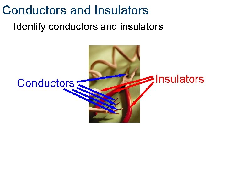 Conductors and Insulators Identify conductors and insulators Conductors Insulators 