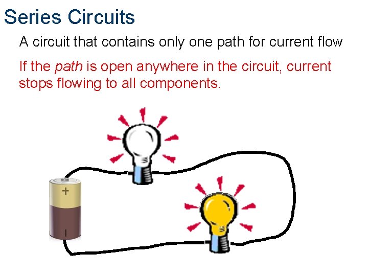 Series Circuits A circuit that contains only one path for current flow If the