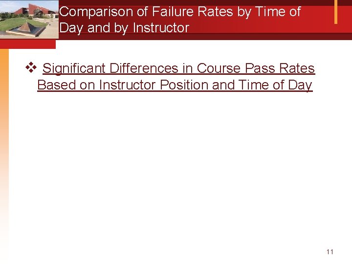 Comparison of Failure Rates by Time of Day and by Instructor v Significant Differences
