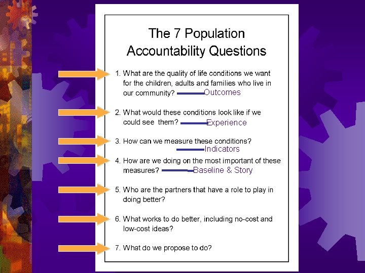 Outcomes Experience Indicators Baseline & Story 