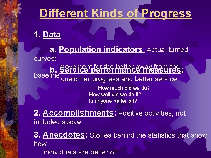 Different Kinds of Progress 1. Data a. Population indicators Actual turned curves: movement for