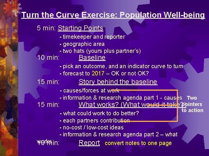 Turn the Curve Exercise: Population Well-being 5 min: Starting Points - timekeeper and reporter