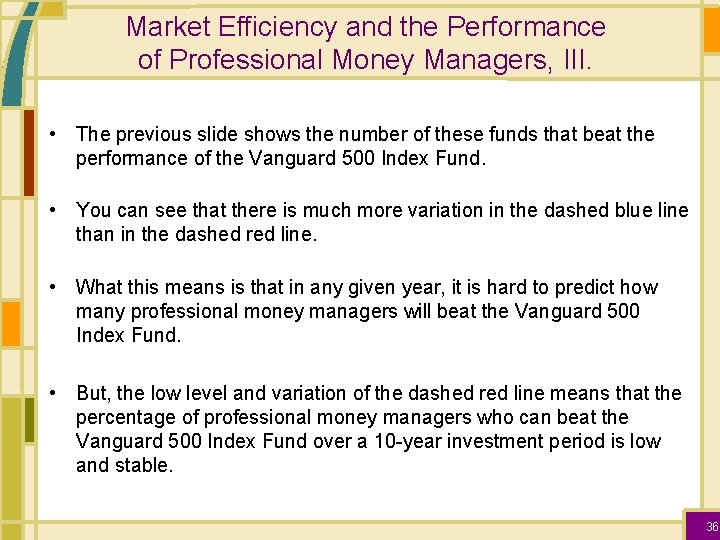 Market Efficiency and the Performance of Professional Money Managers, III. • The previous slide