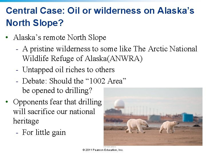 Central Case: Oil or wilderness on Alaska’s North Slope? • Alaska’s remote North Slope