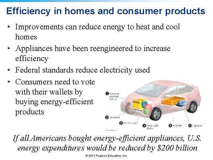 Efficiency in homes and consumer products • Improvements can reduce energy to heat and
