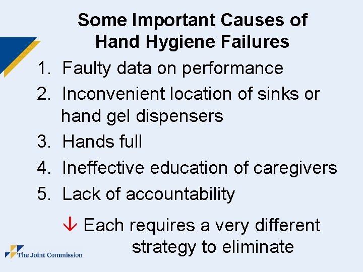 1. 2. 3. 4. 5. Some Important Causes of Hand Hygiene Failures Faulty data