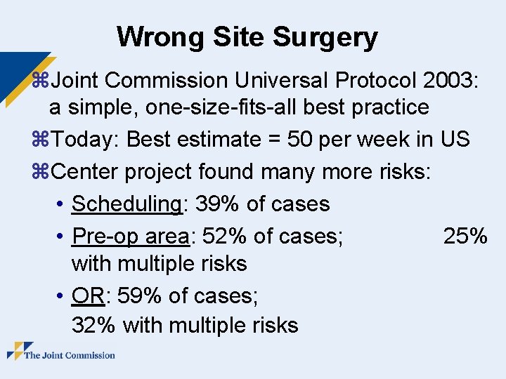 Wrong Site Surgery z. Joint Commission Universal Protocol 2003: a simple, one-size-fits-all best practice